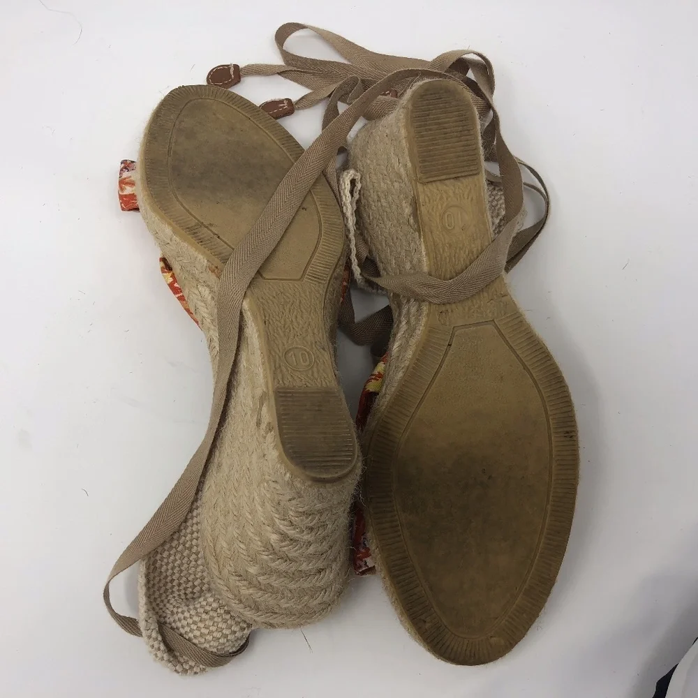 J. Crew Orange Floral Espadradilles Wedges 10